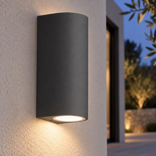 Gea luce vejo applique da esterno curva biemissione grigio antracite 2xgu10 ip44