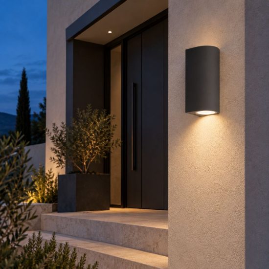 Gea luce vejo applique da esterno curva biemissione grigio antracite 2xgu10 ip44