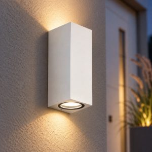 Gea luce shin applique da esterno rettangolare biemissione bianca 2xgu10 ip44