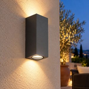 Gea luce shin applique da esterno rettangolare biemissione grigio antracite 2xgu10 ip44