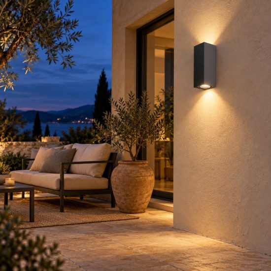 Gea luce shin applique da esterno rettangolare biemissione grigio antracite 2xgu10 ip44