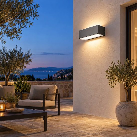 Gea luce ges960 applique da esterno biemissione piccola grigio antracite led 2x5w 4000k ip65