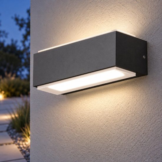 Gea luce ges960 applique da esterno biemissione piccola grigio antracite led 2x5w 3000k ip65
