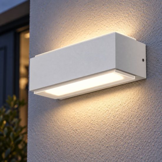 Gea luce ges960 applique da esterno biemissione piccola bianca led 2x5w 3000k ip65