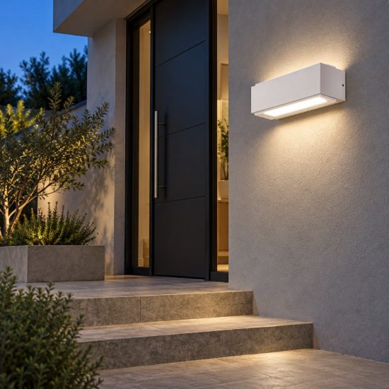 Gea luce ges960 applique da esterno biemissione piccola bianca led 2x5w 3000k ip65