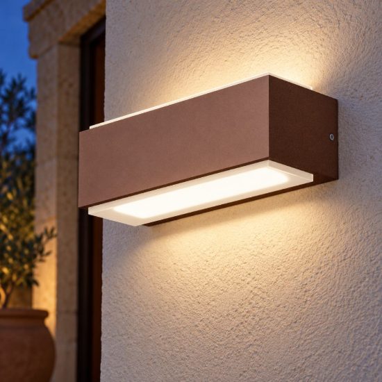 Gea luce ges960 applique da esterno biemissione piccola ruggine led 2x5w 4000k ip65