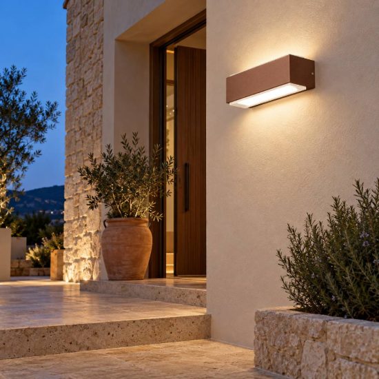 Gea luce ges960 applique da esterno biemissione piccola ruggine led 2x5w 4000k ip65