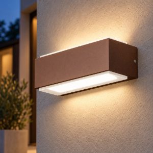 Gea luce ges960 applique da esterno biemissione piccola ruggine led 2x5w 3000k ip65