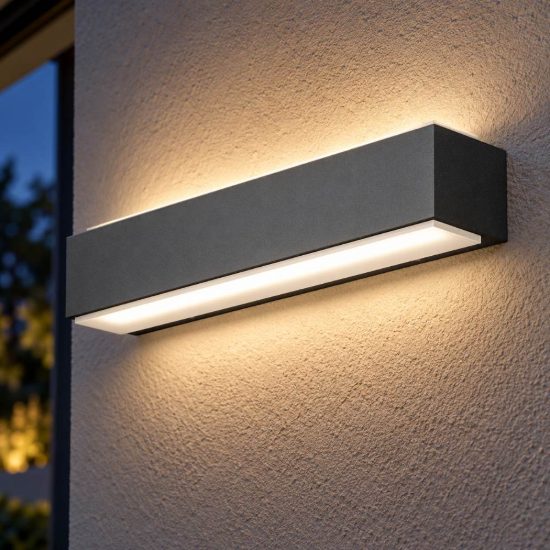 Gea luce ges960 applique da esterno biemissione grande grigio antracite led 2x10w 3000k ip65