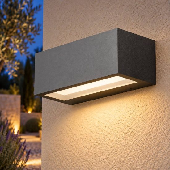Gea luce ges970 applique da esterno rettangolare biemissione grigio antracite led 15w 4000k ip65