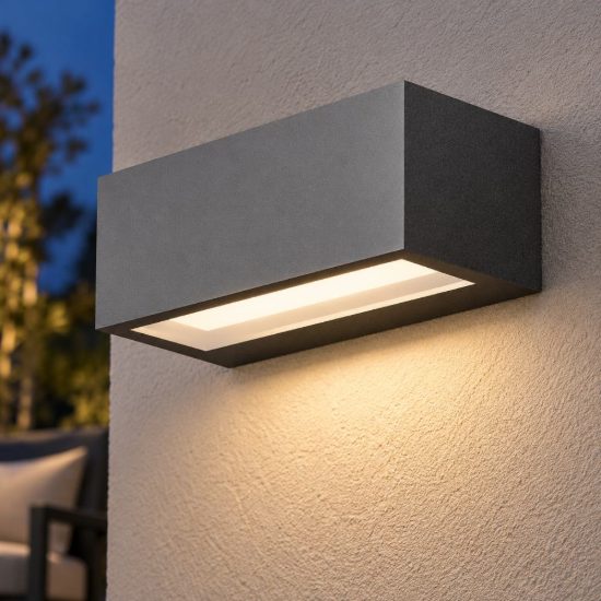Gea luce ges970 applique da esterno rettangolare biemissione grigio antracite led 15w 3000k ip65
