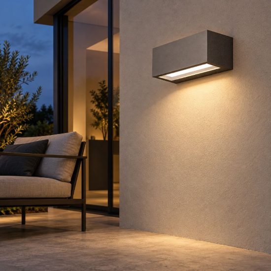Gea luce ges970 applique da esterno rettangolare biemissione grigio antracite led 15w 3000k ip65