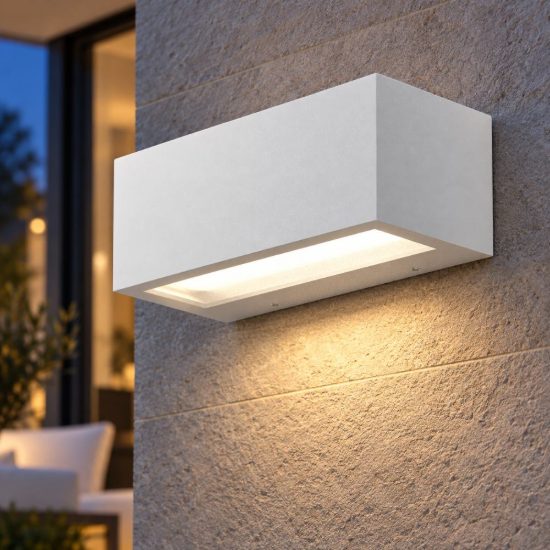 Gea luce ges970 applique da esterno rettangolare biemissione bianca led 15w 3000k ip65