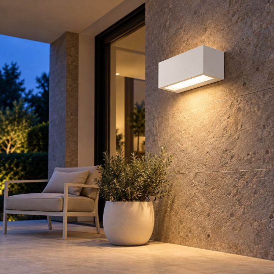 Gea luce ges970 applique da esterno rettangolare biemissione bianca led 15w 3000k ip65