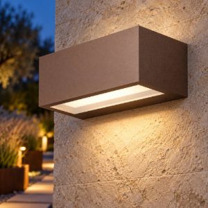 Gea luce ges970 applique da esterno rettangolare biemissione ruggine led 15w 3000k ip65