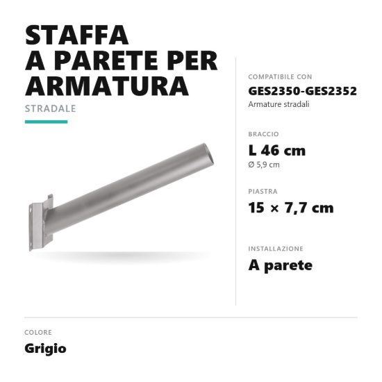 Gea luce gesc10 staffa a parete per armature stradali ges2350 ges2351 ges2352 grigio