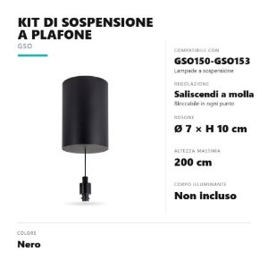Gea luce gki150 kit di sospensione a plafone saliscendi per lampade gso150-gso153 nero
