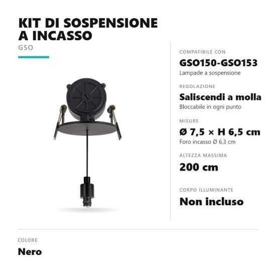 Gea luce gki150 kit di sospensione da incasso saliscendi per lampade gso150-gso153 nero