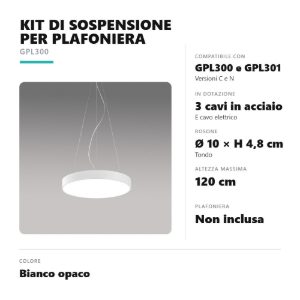 Gea luce gki300 kit di sospensione a 3 cavi per plafoniere gpl300 gpl301 bianco