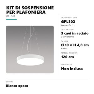 Gea luce gki300 kit di sospensione a 3 cavi per plafoniere gpl302 bianco