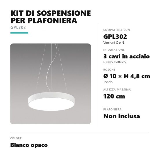 Gea luce gki300 kit di sospensione a 3 cavi per plafoniere gpl302 bianco