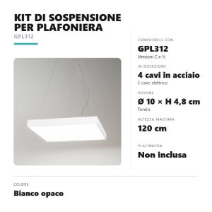 Gea luce gki310 kit di sospensione a 4 cavi per plafoniere gpl312 bianco