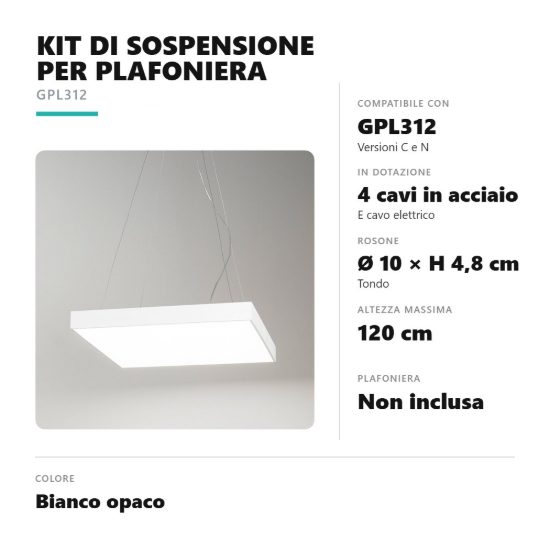 Gea luce gki310 kit di sospensione a 4 cavi per plafoniere gpl312 bianco