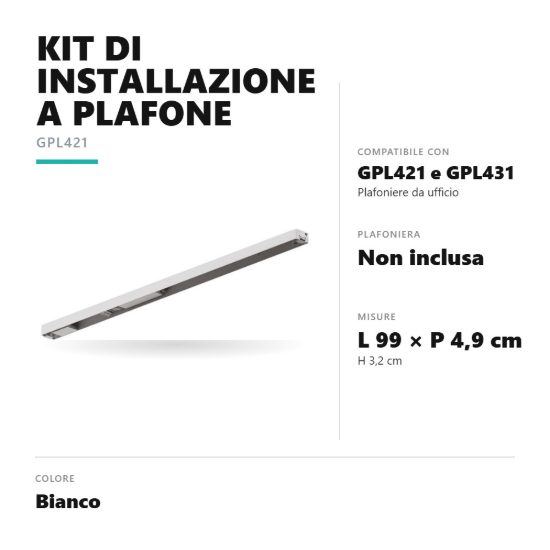 Gea luce gki421p kit di installazione a plafone per plafoniere gpl421 gpl431 bianco