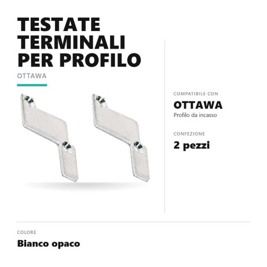 Gea luce gottb1 testate terminali per profilo da incasso ottawa bianco confezione 2 pezzi
