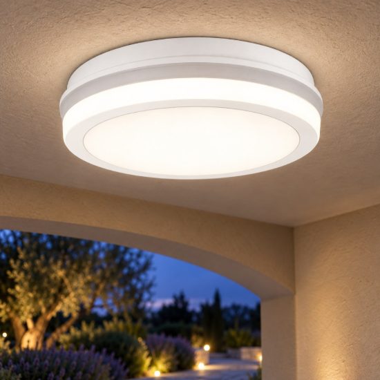 Gea luce gpl340 plafoniera da esterno moderna rotonda bianca led 20w cct 3000-6000k ip65