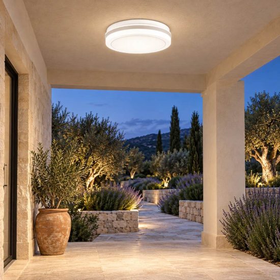 Gea luce gpl340 plafoniera da esterno moderna rotonda bianca led 20w cct 3000-6000k ip65