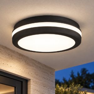 Gea luce gpl340 plafoniera da esterno moderna rotonda nera led 20w cct 3000-6000k ip65