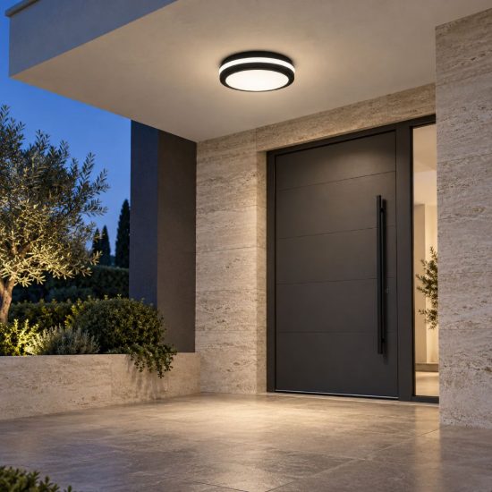 Gea luce gpl340 plafoniera da esterno moderna rotonda nera led 20w cct 3000-6000k ip65