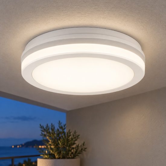 Gea luce gpl340 plafoniera da esterno moderna rotonda bianca led 30w cct 3000-6000k ip65