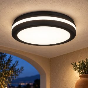 Gea luce gpl340 plafoniera da esterno moderna rotonda nera led 30w cct 3000-6000k ip65
