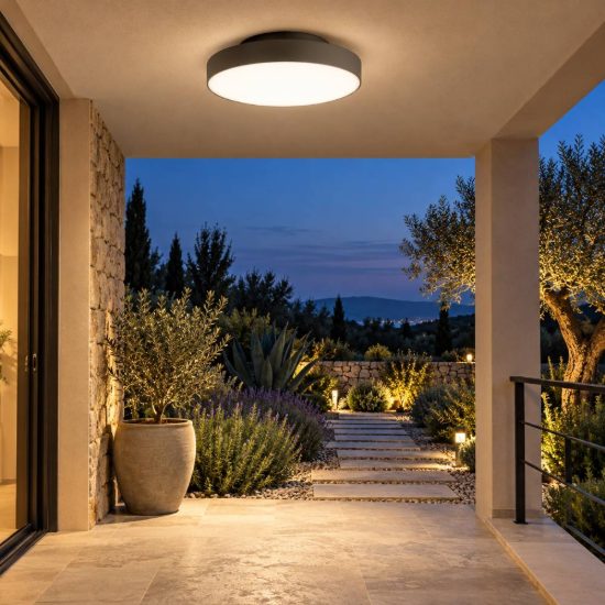 Gea luce gpl350 plafoniera da esterno rotonda piatta grigio antracite led 24w cct 3000-4000k ip65