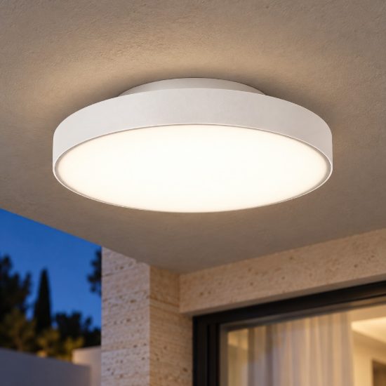 Gea luce gpl350 plafoniera da esterno rotonda piatta bianca led 24w cct 3000-4000k ip65