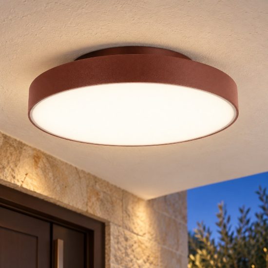 Gea luce gpl350 plafoniera da esterno rotonda piatta marrone led 24w cct 3000-4000k ip65