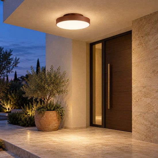 Gea luce gpl350 plafoniera da esterno rotonda piatta marrone led 24w cct 3000-4000k ip65