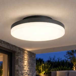 Gea luce gpl360 plafoniera da esterno rotonda bombata grigio antracite led 24w cct 3000-4000k ip65