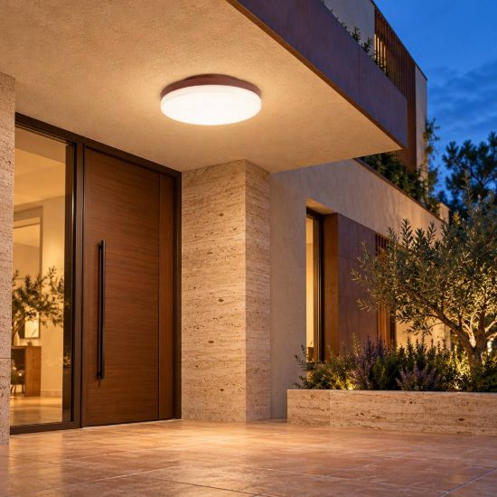 Gea luce gpl360 plafoniera da esterno rotonda bombata marrone led 24w cct 3000-4000k ip65