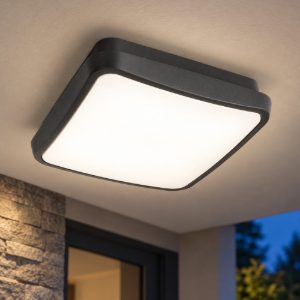 Gea luce gpl370 plafoniera da esterno moderna quadrata grigio antracite led 24w cct 3000-4000k ip65