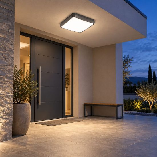 Gea luce gpl370 plafoniera da esterno moderna quadrata grigio antracite led 24w cct 3000-4000k ip65