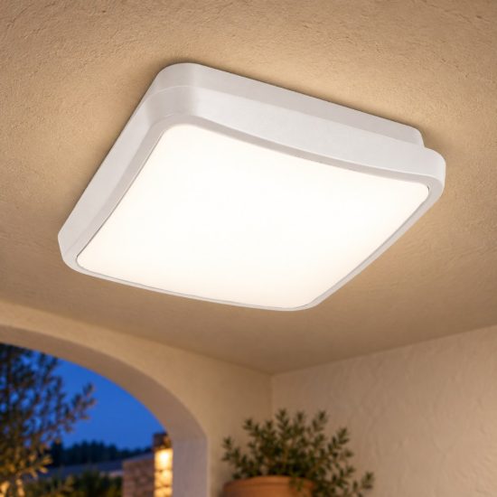 Gea luce gpl370 plafoniera da esterno moderna quadrata bianca led 24w cct 3000-4000k ip65