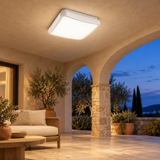 Gea luce gpl370 plafoniera da esterno moderna quadrata bianca led 24w cct 3000-4000k ip65