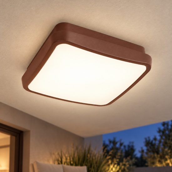 Gea luce gpl370 plafoniera da esterno moderna quadrata marrone led 24w cct 3000-4000k ip65