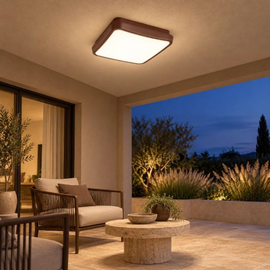Gea luce gpl370 plafoniera da esterno moderna quadrata marrone led 24w cct 3000-4000k ip65