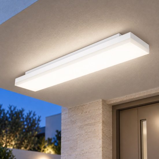 Gea luce gpl420 plafoniera da esterno lineare bianca microprismatica led 22-34w cct 3000-6000k