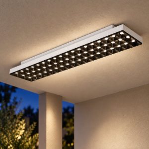 Gea luce gpl420 plafoniera da esterno lineare bianca antiabbagliante led 22-34w cct 3000-6000k