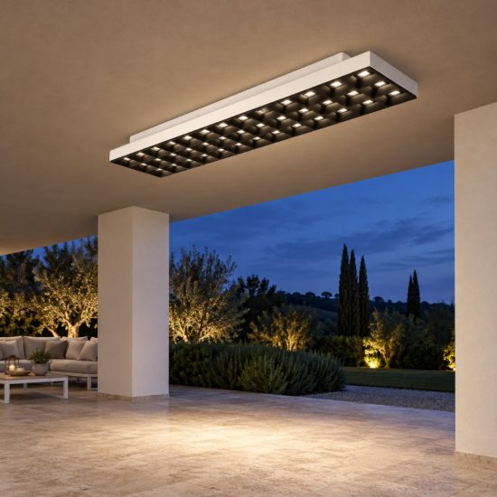Gea luce gpl420 plafoniera da esterno lineare bianca antiabbagliante led 22-34w cct 3000-6000k